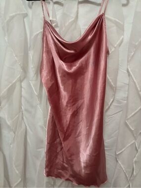 bebe Rose Satin Cowl Neck Chemise Slip